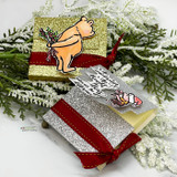 Card with Pooh over a wrapped gift, holiday sentiment