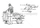 Uncolored red rubber autumn-girl-with-pumpkins stamp and thankful sentiment.