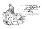 Uncolored red rubber autumn-girl-with-pumpkins stamp and thankful sentiment.