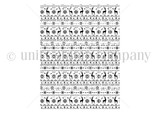 Line-art stamp of the Scandinavian deer-and-snowflake repeating background pattern.