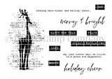 Winter Cheer and Deer stamp set: a distressed text-collage deer with holiday cheer, merry & bright, peace, joy and love sentiments.
