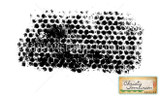 Texture stamp: rows of solid inked dots in a rough rectangle, dense and dark in the center and breaking up into speckled edges, like paint dabbed through punchinella.