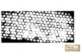 Texture stamp: a dark rectangle covered in irregular open circles, a sequin-waste punchinella pattern that leaves white dots on a solid inked ground.
