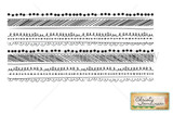 Whimsy Borders stamp sheet: eight hand drawn border strips including dots, diagonal hatching, loops, scallops and beaded edges, ready to run along a card seam.