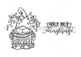 Red rubber stamp set with a bearded Christmas gnome in a knit hat and sweater, plus 'Holly Jolly everything.'