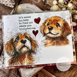 Handmade dog card layered with Timeworn Paws Anthology papers.