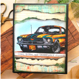 Card using the paper pack: a classic muscle car with 'Older, Bolder, and Undeniably Classic.'