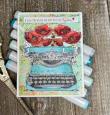 Card using the paper pack: a vintage typewriter with red poppies and 'I love the story we are writing together.'