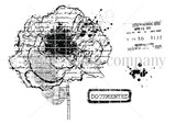 Line-art red rubber stamp of a distressed poppy with splatter, postage and "documented."