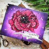 Purple galaxy-style card of the poppy with "warm hugs."