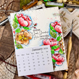 Handmade card with Angie Blom's lush hand-tied bouquet of full-blown roses and blossoms, script faith sentiment 'Where God Guides, He Provides'.