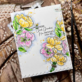 He Provides card, the flower bouquet colored in a soft colorway with 'love never fails' and 'with His love He will calm all your fears' sentiments.