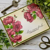 He Provides card, the flower bouquet colored in a soft colorway with 'love never fails' and 'with His love He will calm all your fears' sentiments.
