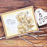 He Provides card, the flower bouquet colored in a soft colorway with 'love never fails' and 'with His love He will calm all your fears' sentiments.