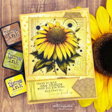 Card with a banner die and a stamped sunflower and 'there is only one choice when you are down and that is back up'