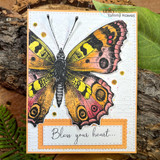 Card with the amber-and-purple butterfly on kraft: 'Bless your heart.'