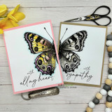 Two cards with the amber butterfly: 'with all my heart' and 'with sympathy.'
