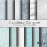 Snowflake Elegance 6x6 paper pack. Icy blue and silver prints with soft snowflake and shimmer textures.