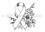 A red rubber stamp set of an awareness ribbon wrapped in flowers with hope and support sentiments.