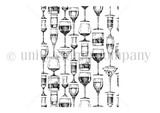 A red rubber background stamp filling an A2 card with rows of wine and cocktail glasses.