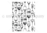 A red rubber background stamp filling an A2 card with rows of wine and cocktail glasses.