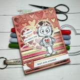 Card using the paper pack: a little robot holding a heart with 'Heart mode: activated.'