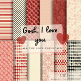GOSH, I Love You 'All the Love' 6x6 paper pack — hearts, dots and argyle prints in red, cream and black.