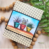 Card using the paper pack: potted succulents with 'happiness blooms from within.'