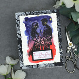 Card with the couple silhouette over a navy-and-red night wash: 'From this day forward.'