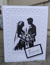 Embossed white card with the bride-and-groom silhouette: 'Forever starts today.'