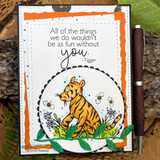 Card of Tigger sitting inside a circle of bees and flowers, 'all of the things wouldn't be as fun without you.'