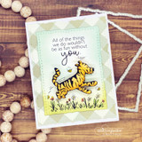 Card of Tigger bouncing through grass and daisies, 'all of the things we do wouldn't be as fun without you.'