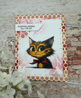 Pink dotted card of the grinning tabby in a red bow with 'EVERYONE AGREES: You're the best'
