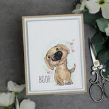 The Boop the Snoot red rubber stamp set from Unity Stamp Co - an adorable big-nosed puppy, with sentiments including: Boop.; In dog years you are a zillion.; I like you almost as much as I like your dog..