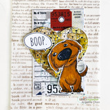 A colored card featuring an adorable big-nosed puppy from Unity Stamp Co's Boop the Snoot red rubber stamp set, with the sentiment 'P.S. I love you'.