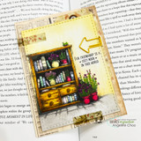 Book-fold novelty card of the hutch with golden arrow charm on aged text paper