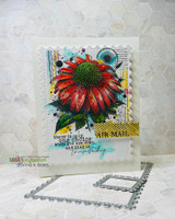 White honeycomb-textured card with an “AIR MAIL” panel: the coneflower in red and teal above the rise-back-up sentiment.