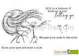 Breath of Bliss stamp set by Phyllis Harris: a windblown girl blowing dandelion seeds with wish and letting-go sentiments.