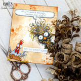 Orange distress-inked card with the wild chicken and the playful "let's just wing it again" sentiment