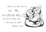 Red rubber stamp sheet with two otters holding each other under small hearts, carrying 'there's no otter for me' and 'you are my otter half'.