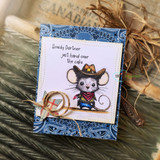 Blue bandana card — howdy partner, just hand over the cake with arrow accent