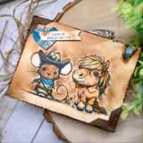 Sepia western card of the mouse meeting a shaggy pony — giddy up and get better