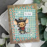 Turquoise gingham card with the tiny sheriff mouse. Yee Haw.