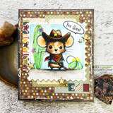 Cactus scene card with the cowboy mouse — Yee Haw dotted frame