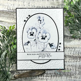 Black and white pansy oval on embossed white card — with hope anything is possible