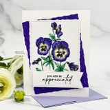 Royal purple pansies on torn-edge white panel. You are so appreciated.