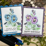 Blue and purple pansy mini cards. You are so appreciated and happy birthday.