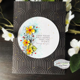 Bright coral card with the distressed florals, 'Mom.'