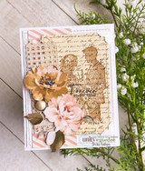 Card made with Wings in the Meadow paper, a vintage silhouette layered with pink blooms and 'forever'