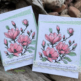 Lisa Arana's blooming magnolia branch with 'You hold a special place in my heart,' an elegant red rubber floral stamp shown on a card.